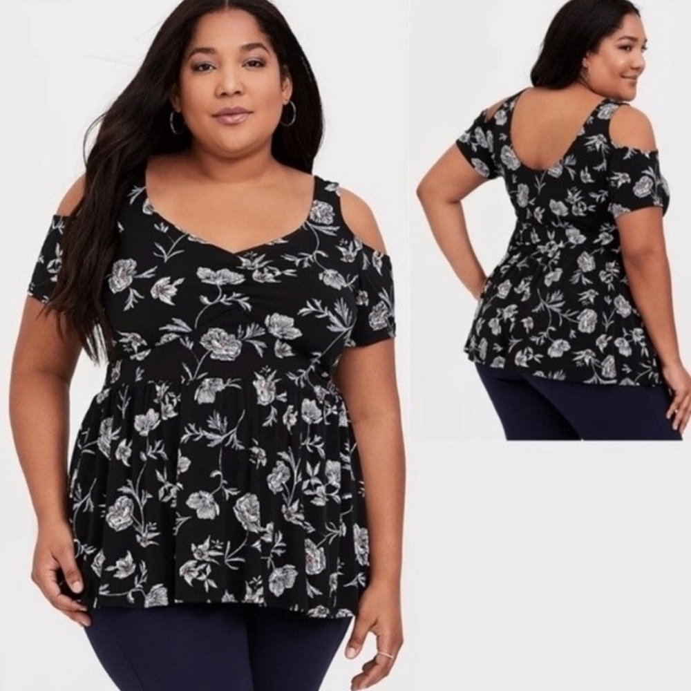 Torrid Black Floral Cold Shoulder Blouse